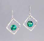 Blue-Green Diamond Bead Earrings